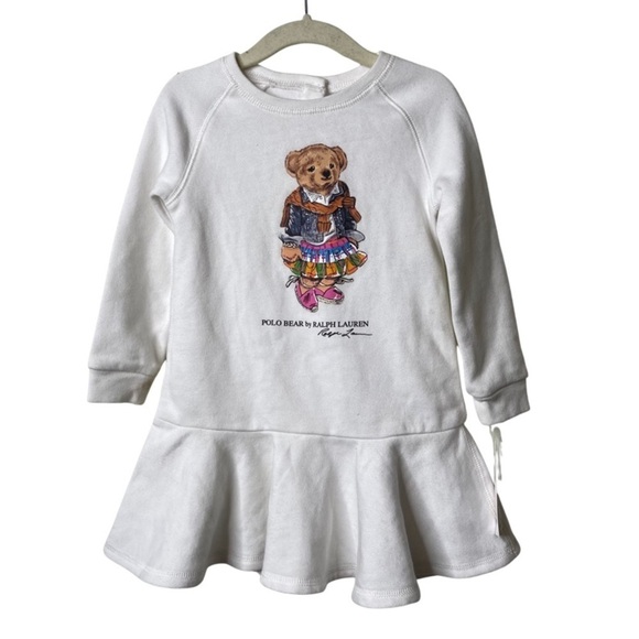 New Ralph Lauren Girls Madras Bear Terry White Dress and matching undies sz 24M